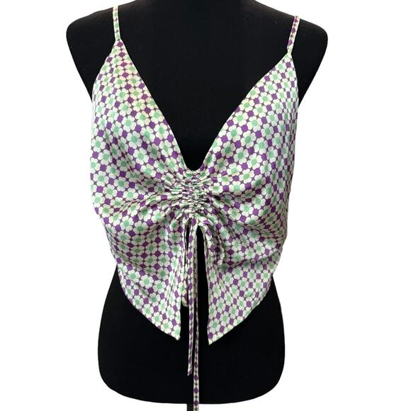 New ~ TOPSHOP ~ Ruched Tie Flower Tile Print Cami Top Size 8 - Picture 2 of 6